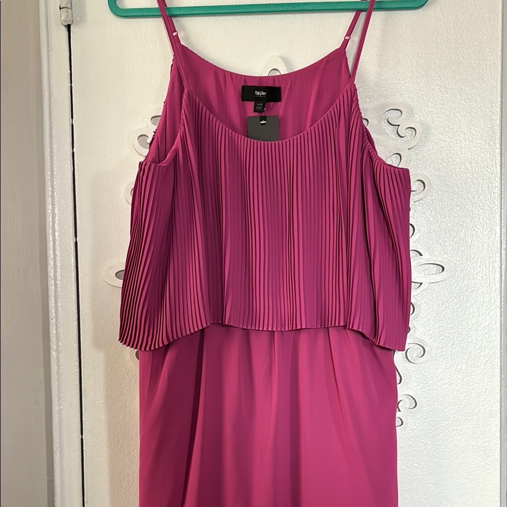 Magenta Pleated Spaghetti Strap Dress
